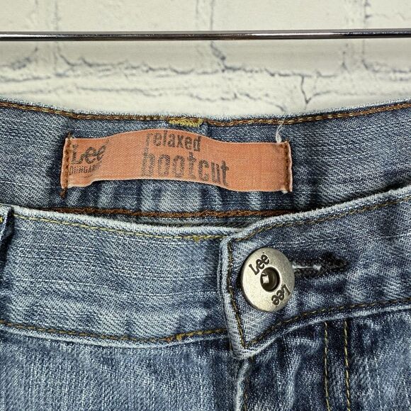 VTG 90’s Lee Dungarees Jeans Men Size 34 Relaxed Boot Cut Blue Denim Baggy Loose - Picture 3 of 15